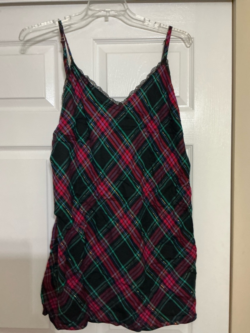 Victoria's Secret Black Plaid Lace-Trim Slip Dress
